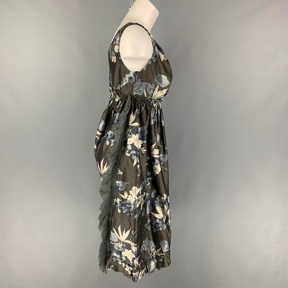 VERA WANG Size 4 Slate Cream Silk Floral Ruched Dress - Picture 2 of 5